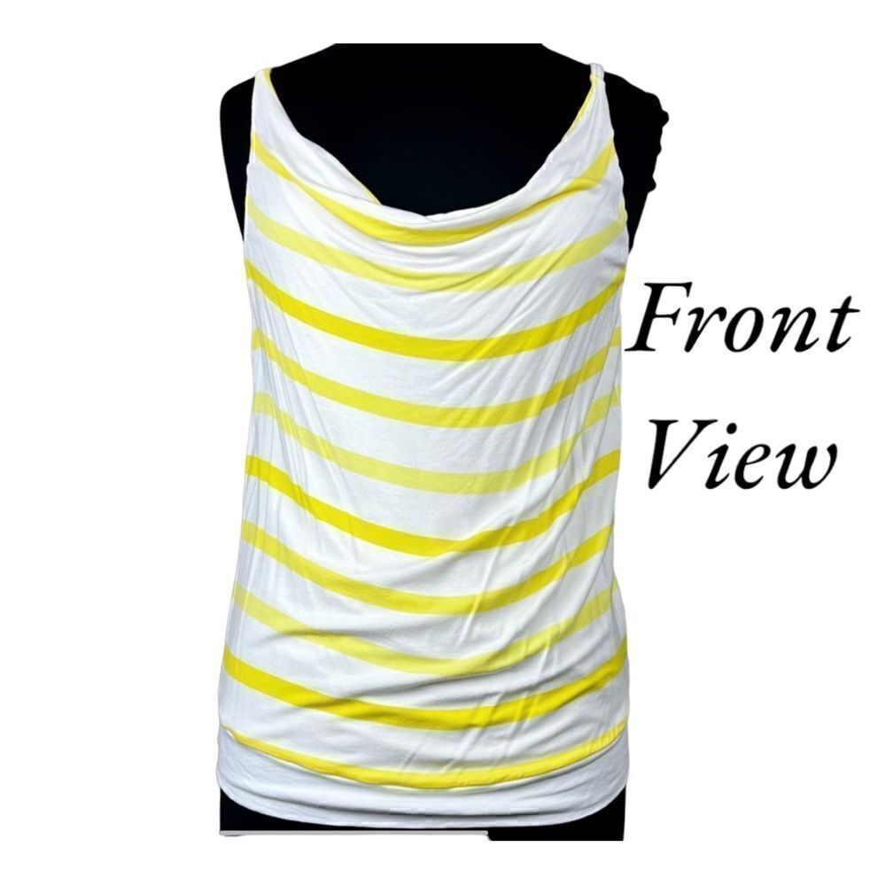 CAbi Cami #319 Yellow White Stripe Sun Band Soft Cami Tee Top T-Shirt Like New